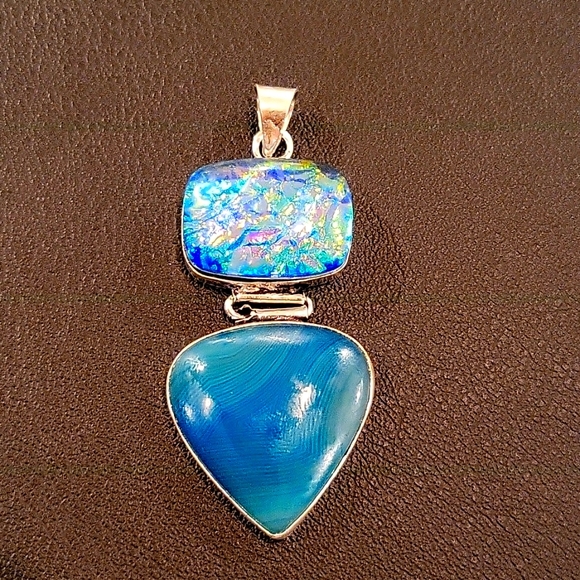 Botswana & Triplet Opal Pendant- Plated - Picture 1 of 4